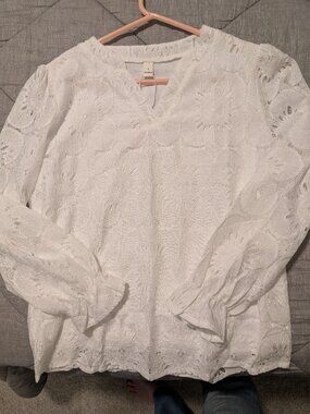 NWT! White Long Sleeve Lace Covered Blouse